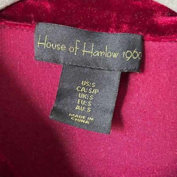 House Of Harlow 1960 Velvet Mini Burgundy Dress Ruched Shirt Size S - Picture 8 of 10